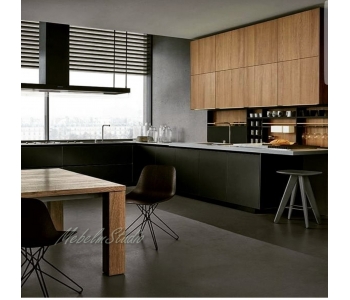 Угловая современная кухня у окна