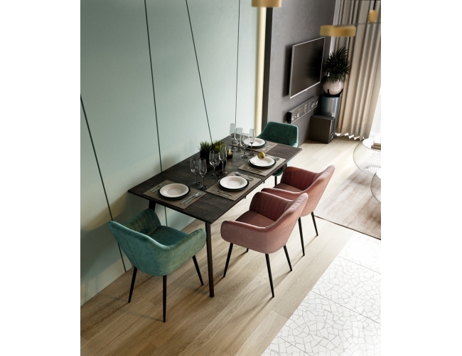 Кухня до потолка в современном стиле фисташковый и дерево.