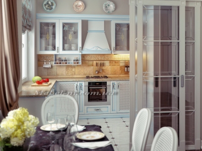 Воздушная кухня с голубой патиной