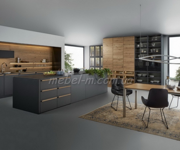 Кухня из шпона и матовой краски