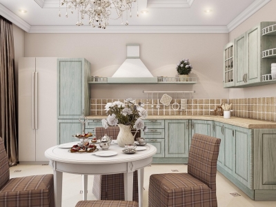 Зеленая угловая кухня со структурой