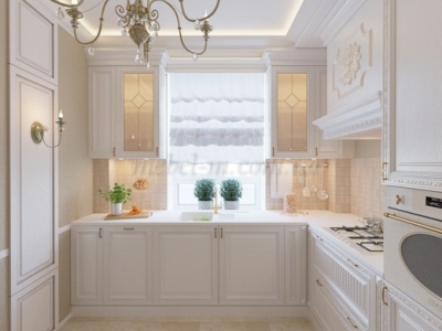 Маленькая кухня в классическом светлом цвете