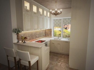 Светлая кухня c барной стойкой