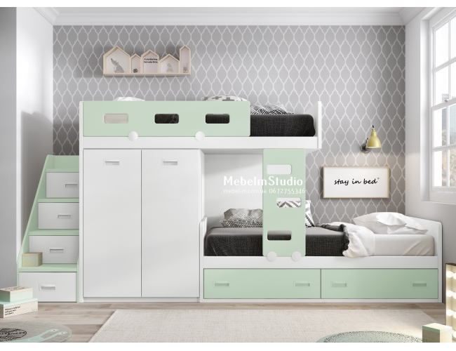 Детская комната с двухъярусной кроватью Чердак - Мята