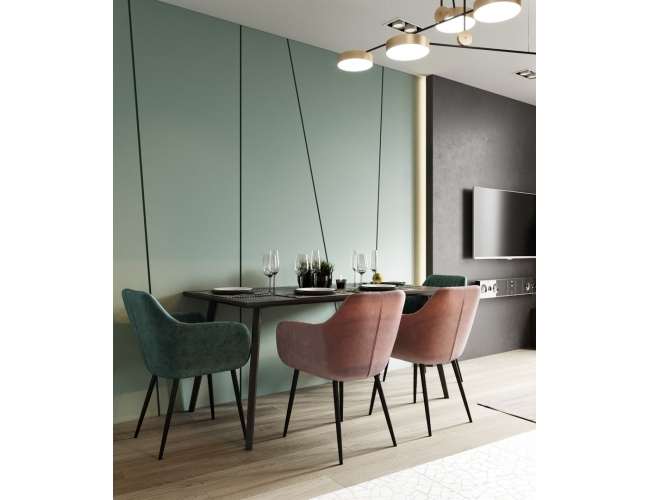 Кухня до потолка в современном стиле фисташковый и дерево.