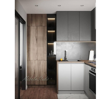 Кухня угловая Киев - шкаф для посуды с подсветкой