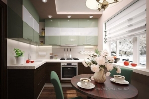 Кухня с оливковыми фасадами