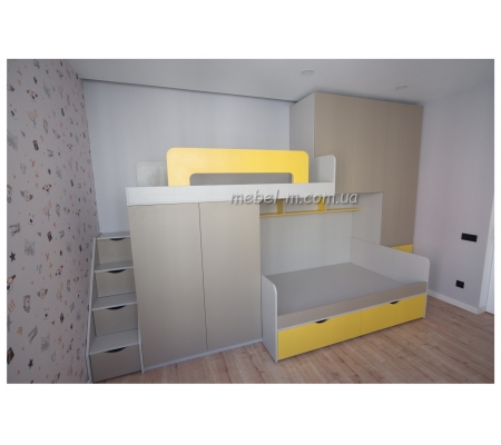 Двухъярусная детская кровать желтого цвета