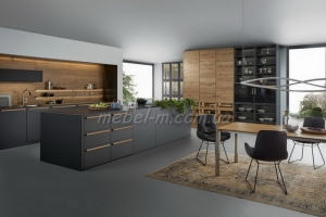 Кухня из шпона и матовой краски