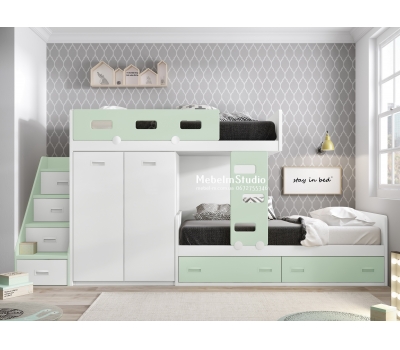 Детская комната с двухъярусной кроватью Чердак - Мята