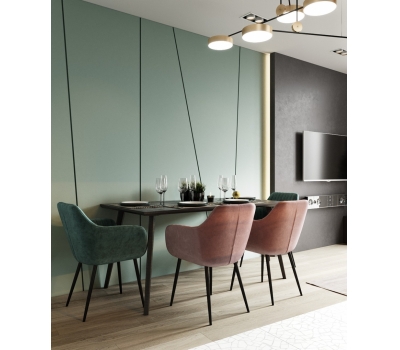 Кухня до потолка в современном стиле фисташковый и дерево.